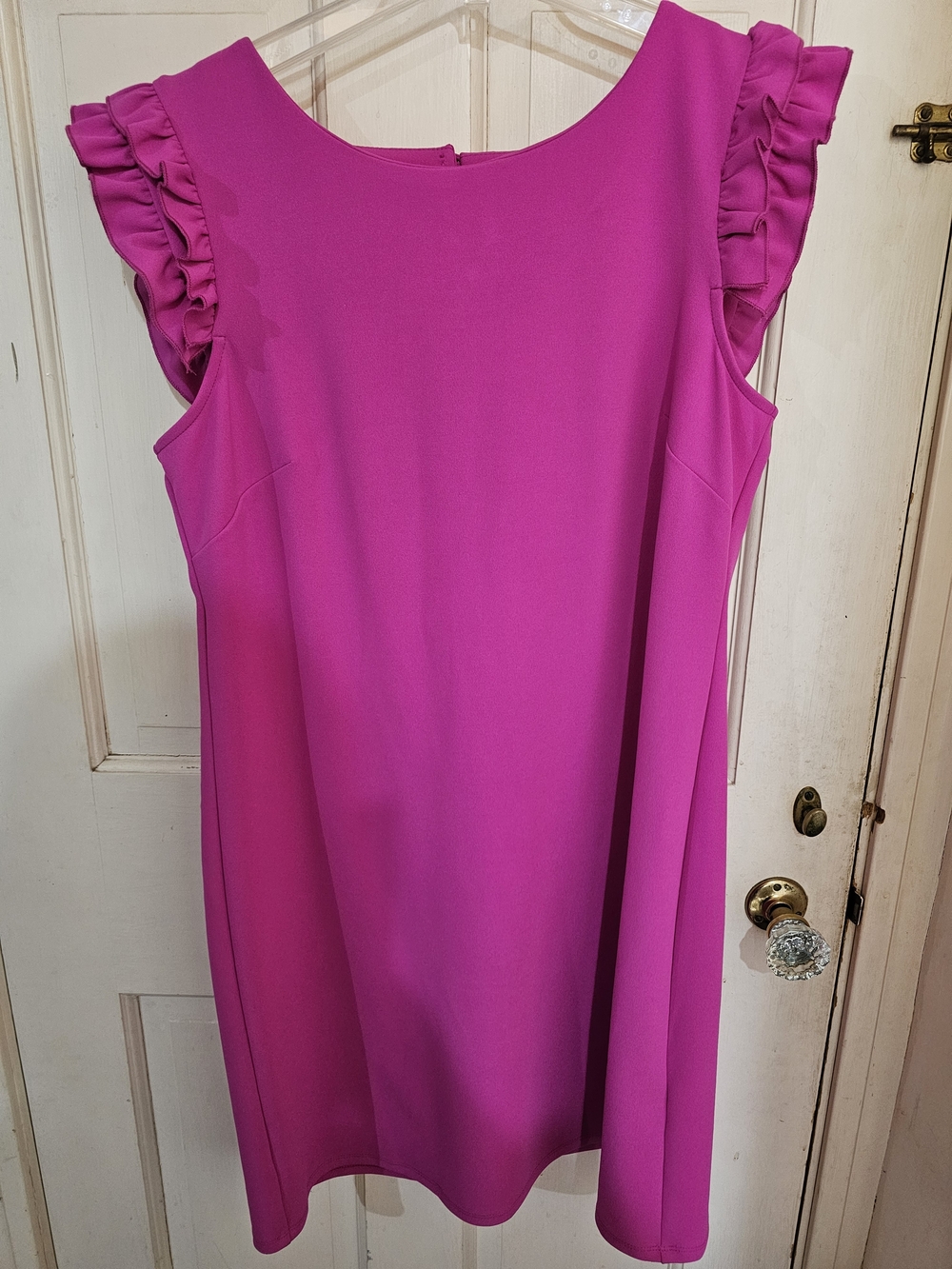 Perceptions Vibrant Pink Shift Dress with Ruffle Detail